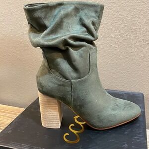 CCOCCI Darby Army Green Suede Heeled Slouch Boot Size 9